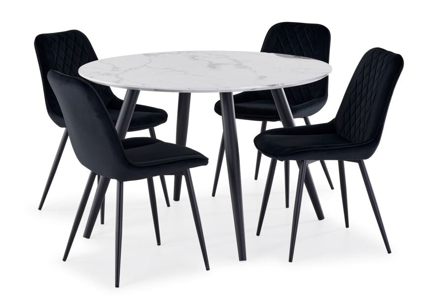 Kinsley 5-Piece Faux Marble Dining Table - White, Black