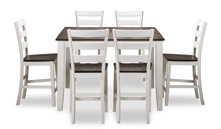 Kona 7-Piece Pub Height Dining Set - White and Grey-Brown