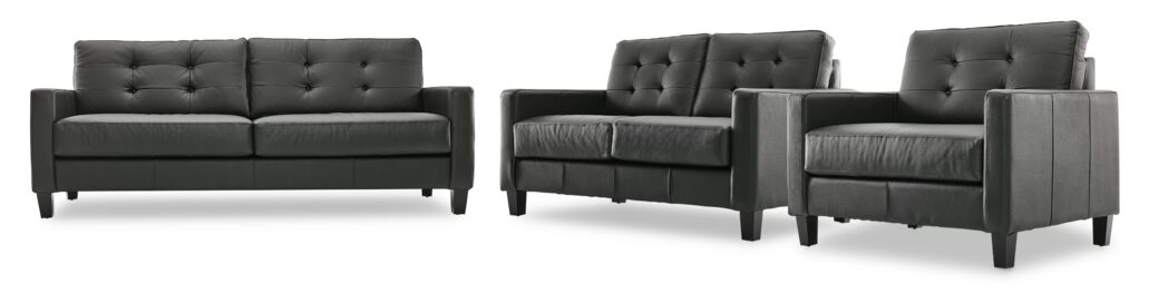 Kylie Leather Sofa, Loveseat and Chair Set - Dark Grey