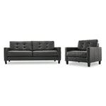 Kylie Leather Sofa and Chair Set - Dark Grey