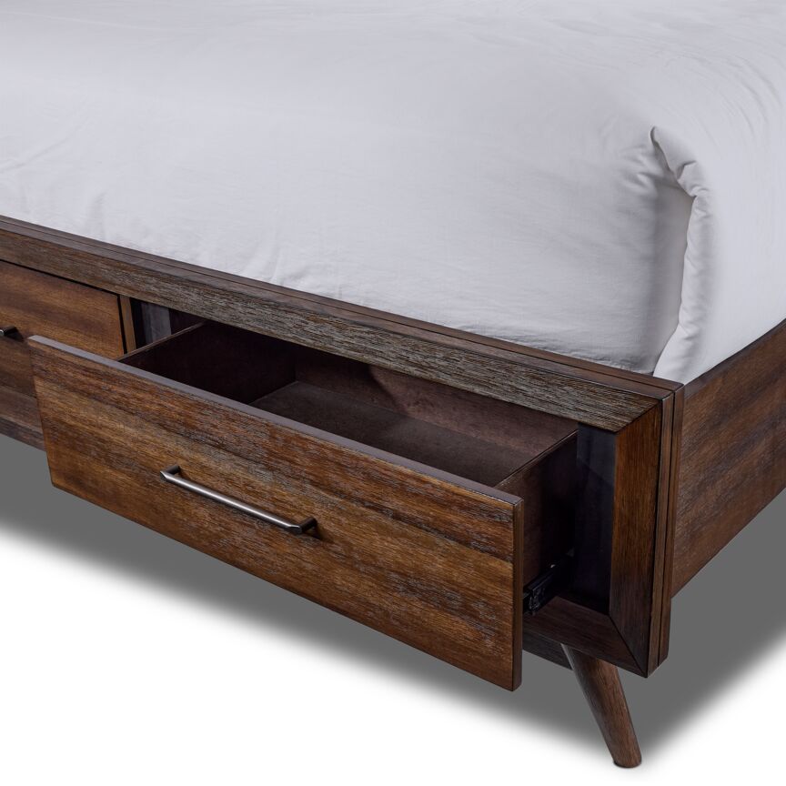 Lotus 3 Piece Queen Panel Storage Bed - Wire Brushed Brown