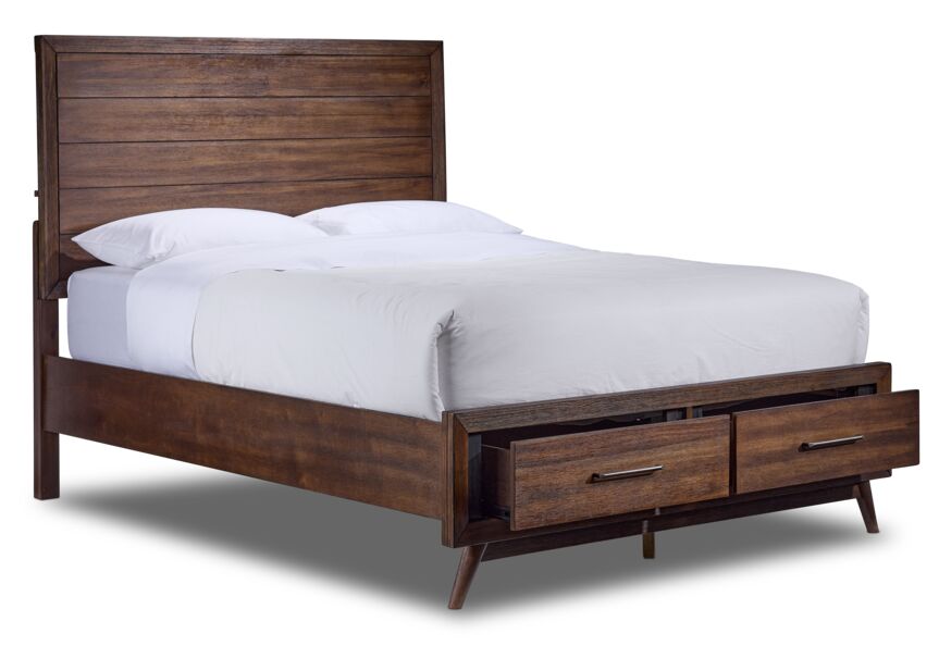 Lotus 3 Piece Queen Panel Storage Bed - Wire Brushed Brown