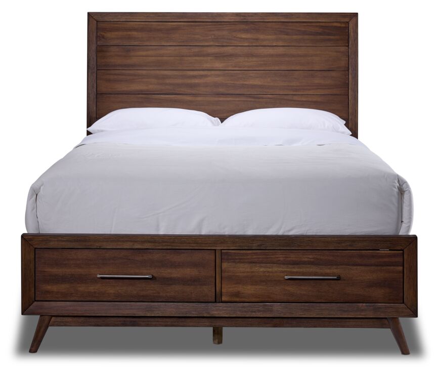 Lotus 3 Piece Queen Panel Storage Bed - Wire Brushed Brown