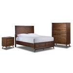 Lotus 5 Piece Queen Panel Storage Bedroom Package - Wire Brushed Brown