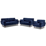 Mallory Sofa, Loveseat and Chair Set- Blue