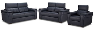 Orlando-Ray Leather Sofa, Loveseat and Chair Set-Blue