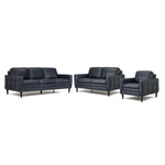 Oscar Leather Sofa, Loveseat and Chair Set-Blue