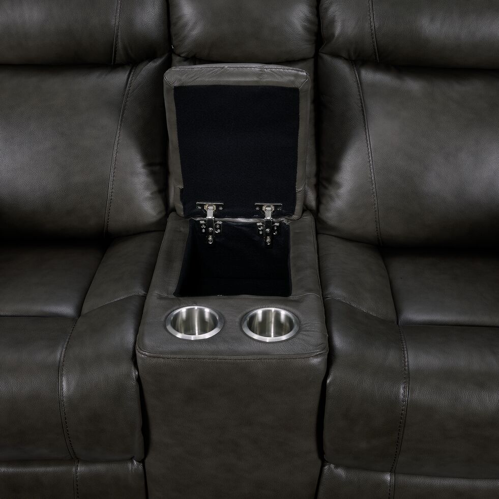 Plaza Reclining Leather Loveseat with Console - Grey