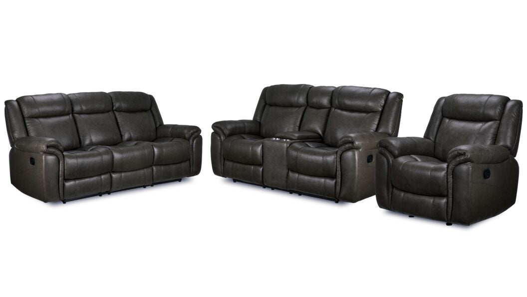 Plaza Reclining Leather Sofa, Loveseat and Rocker Recliner Set - Grey
