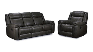 Plaza Reclining Leather Sofa and Rocker Recliner Set - Grey