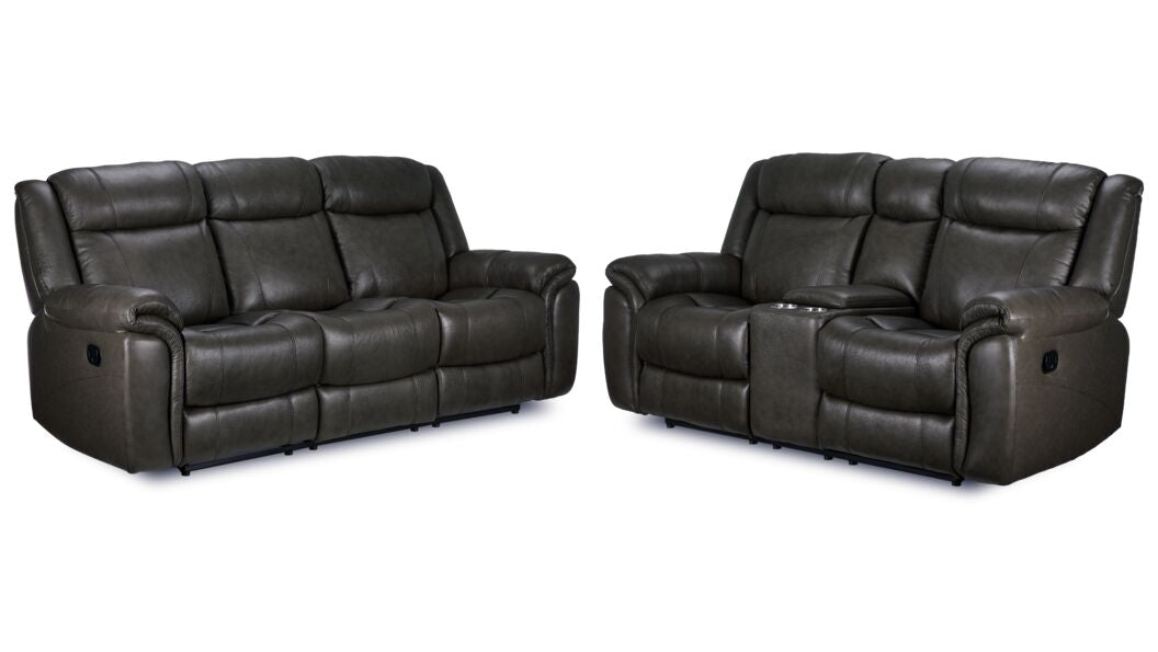 Plaza Reclining Leather Sofa and Loveseat Set - Grey