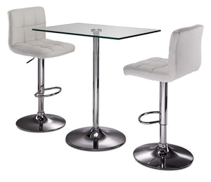 Roxanne 3-Piece Rectangular Dining Set Counter Height - Glass, Chrome, White