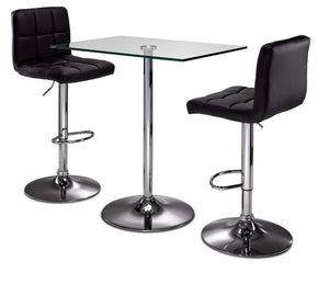 Roxanne 3-Piece Rectangular Dining Set Counter Height - Glass, Chrome, Black