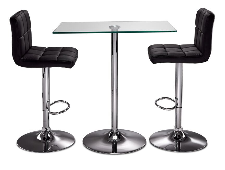 Roxanne 3-Piece Rectangular Dining Set Counter Height - Glass, Chrome, Black