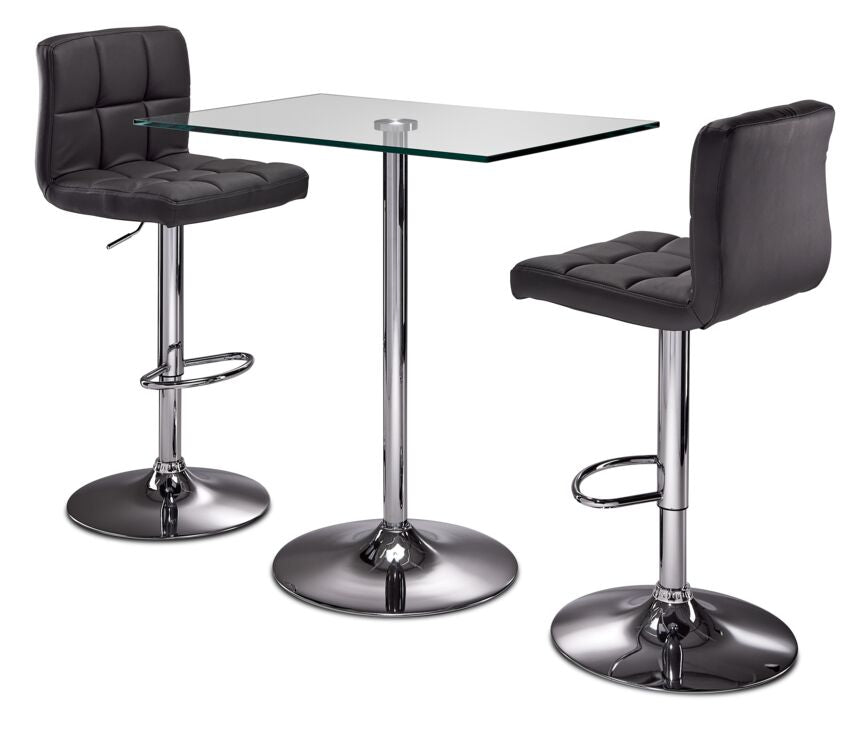Roxanne 3-Piece Rectangular Dining Set Counter Height - Glass, Chrome, Grey