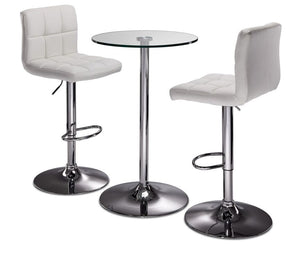 Roxanne 3-Piece Round Dining Set Counter Height - Glass, Chrome, White