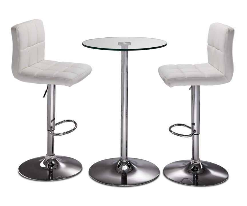 Roxanne 3-Piece Round Dining Set Counter Height - Glass, Chrome, White