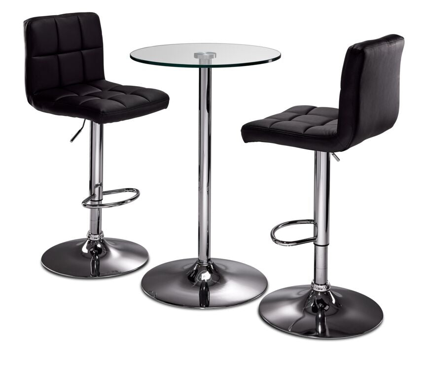 Roxanne 3-Piece Round Dining Set Counter Height - Glass, Chrome, Black