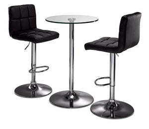 Roxanne 3-Piece Round Dining Set Counter Height - Glass, Chrome, Black