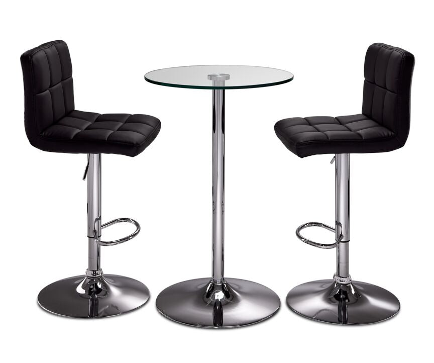 Roxanne 3-Piece Round Dining Set Counter Height - Glass, Chrome, Black