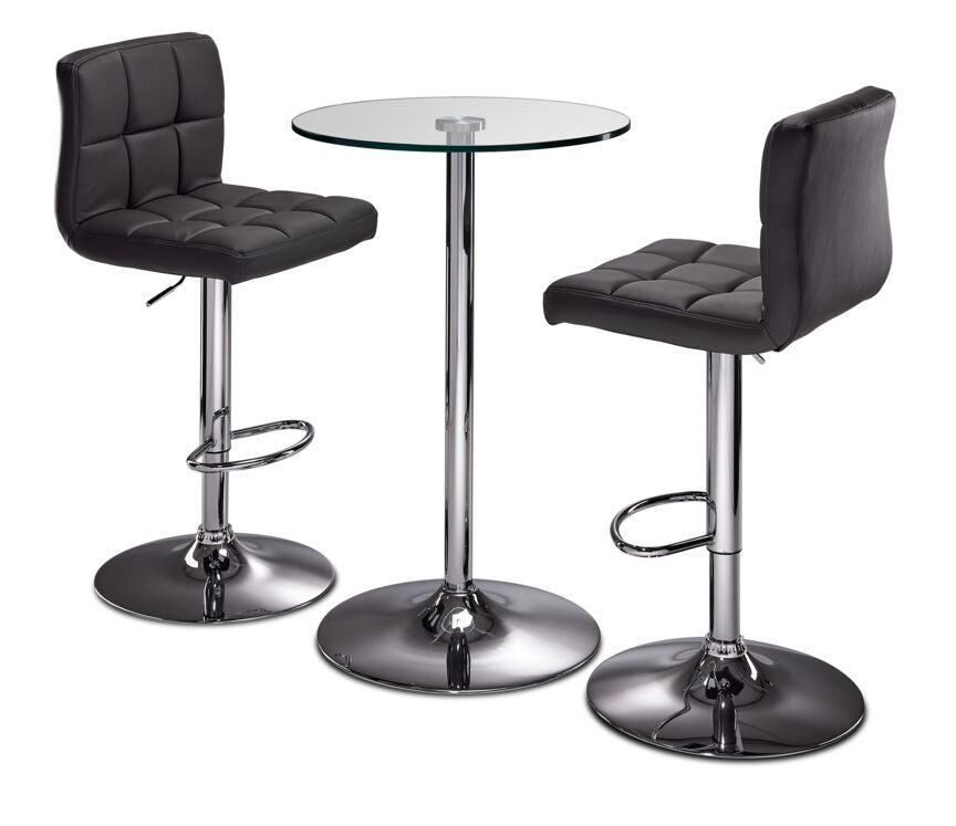 Roxanne 3-Piece Round Dining Set Counter Height - Glass, Chrome, Grey