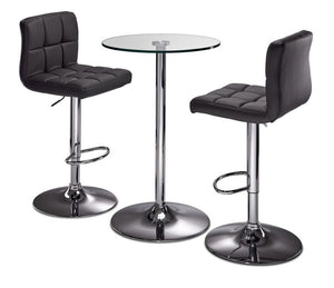 Roxanne 3-Piece Round Dining Set Counter Height - Glass, Chrome, Grey