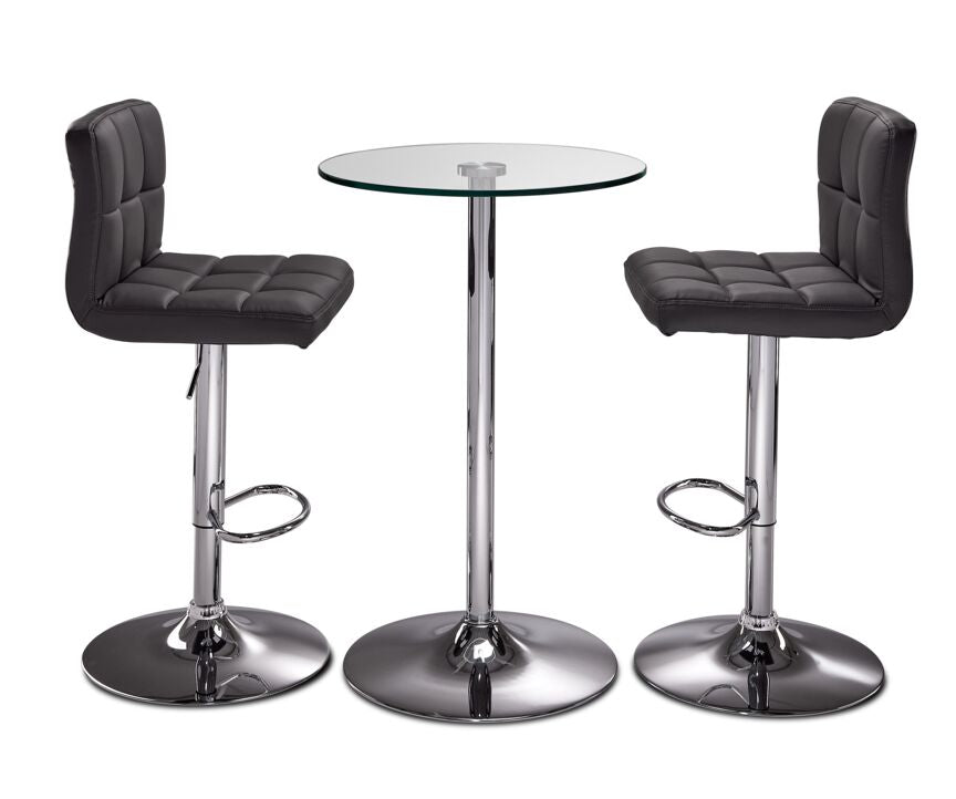 Roxanne 3-Piece Round Dining Set Counter Height - Glass, Chrome, Grey