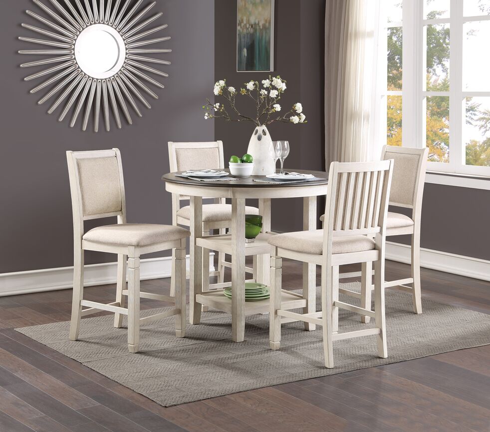 Savanah 5-Piece Counter Height Dining Set - Antique White and Brown