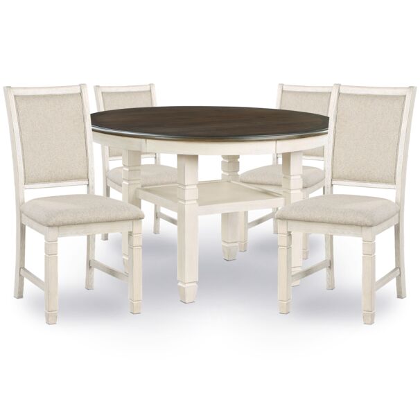 Savanah 5-Piece Dining Set - Antique White and Brown