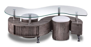 Serpentine Coffee Table with Two Ottomans - Light Grey