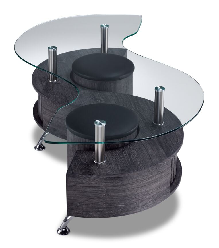 Serpentine Coffee Table with Two Ottomans - Dark Grey