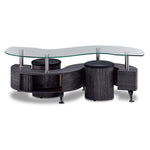 Serpentine Coffee Table with Two Ottomans - Dark Grey