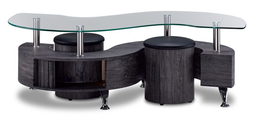 Serpentine Coffee Table with Two Ottomans - Dark Grey