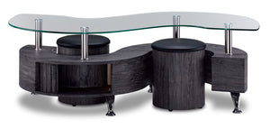 Serpentine Coffee Table with Two Ottomans - Dark Grey