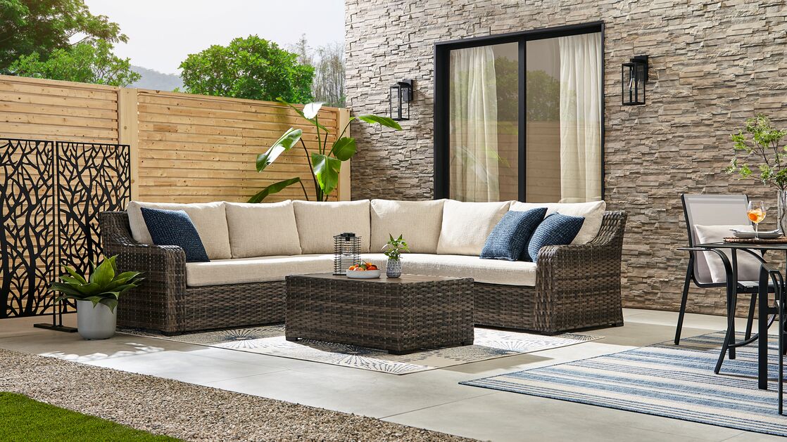 Sierra - 3-Piece Outdoor Sectional - Brown, Beige