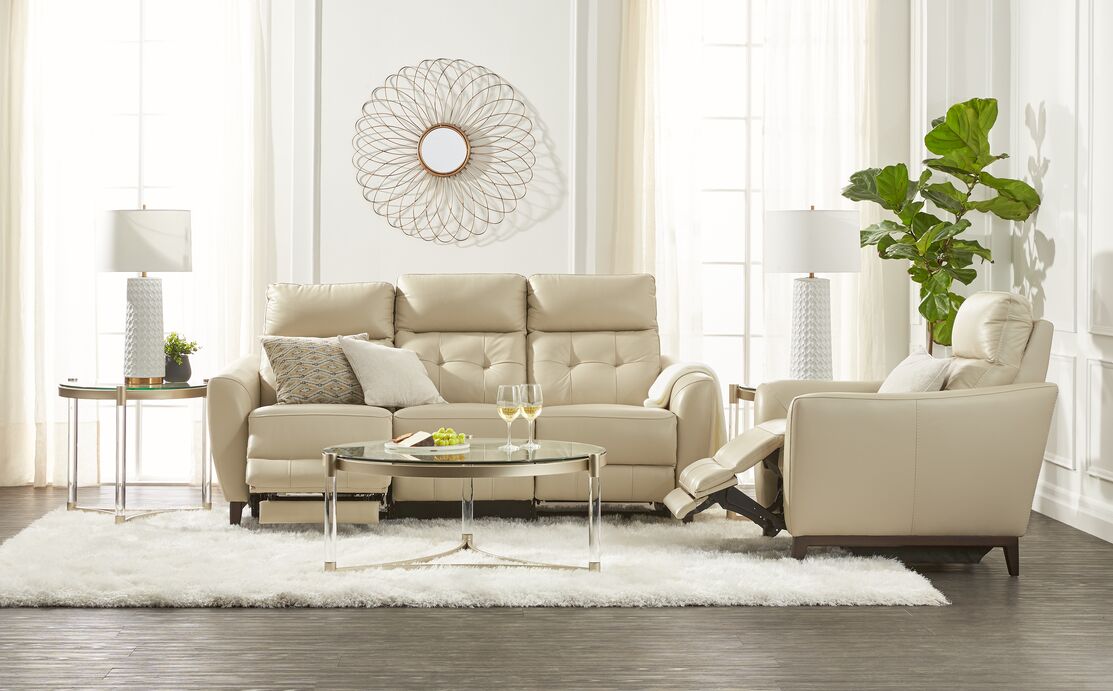 Wexner Dual Power Reclining Leather Sofa - Colby Stone