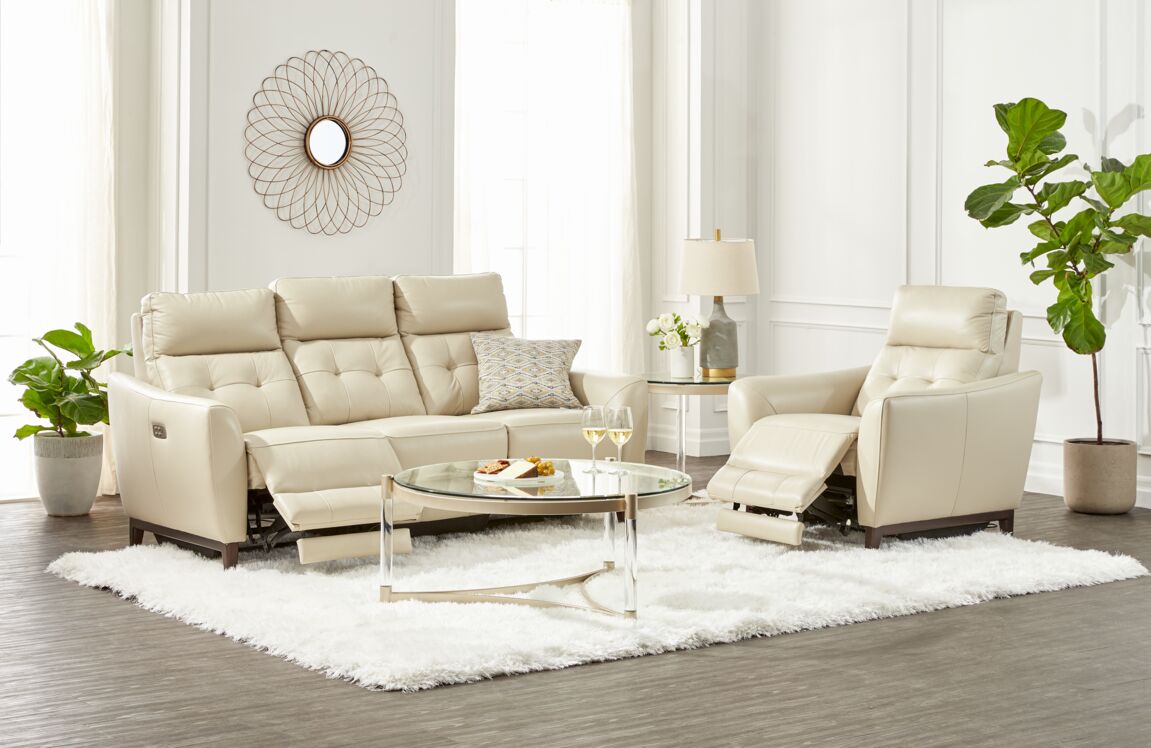 Wexner Dual Power Reclining Leather Sofa - Colby Stone