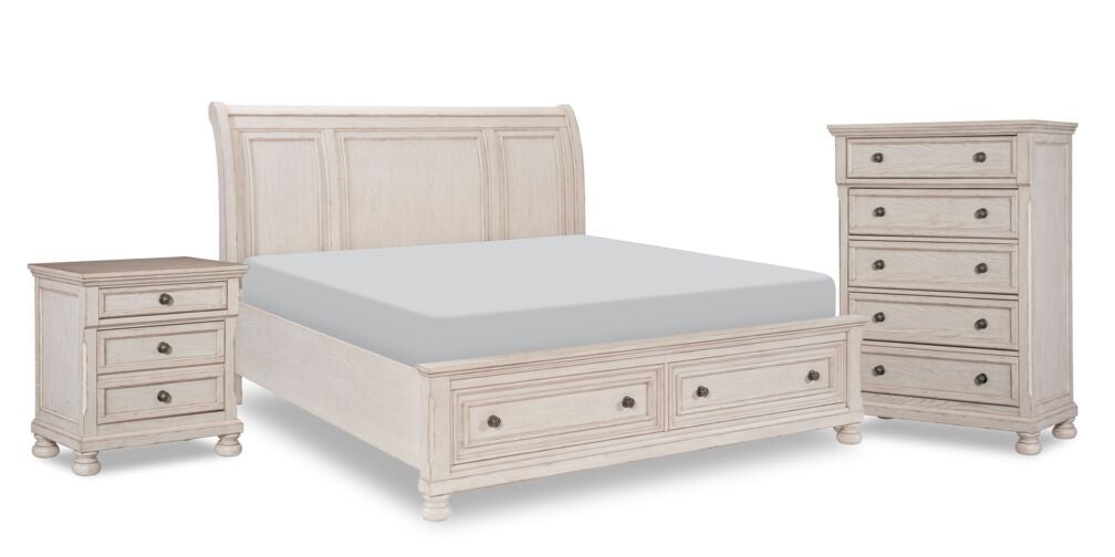 Windchester 5-Piece King Storage Bedroom Set - Antique White