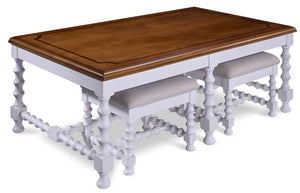 Winslow Coffee Table with Two Ottomans - Antique White