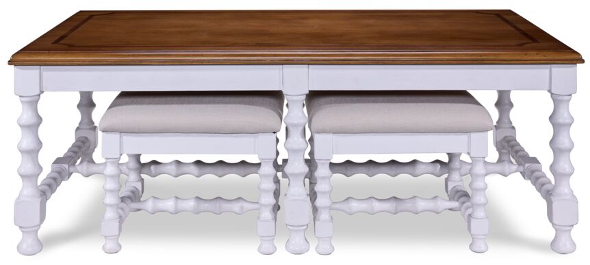 Winslow Coffee Table with Two Ottomans - Antique White
