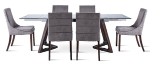 Zyer 7-Piece Dining Set- Glass, Merlot and Graphite