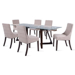Zyer 7-Piece Dining Set-Glass, Merlot and Beige