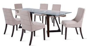 Zyer 7-Piece Dining Set-Glass, Merlot and Beige