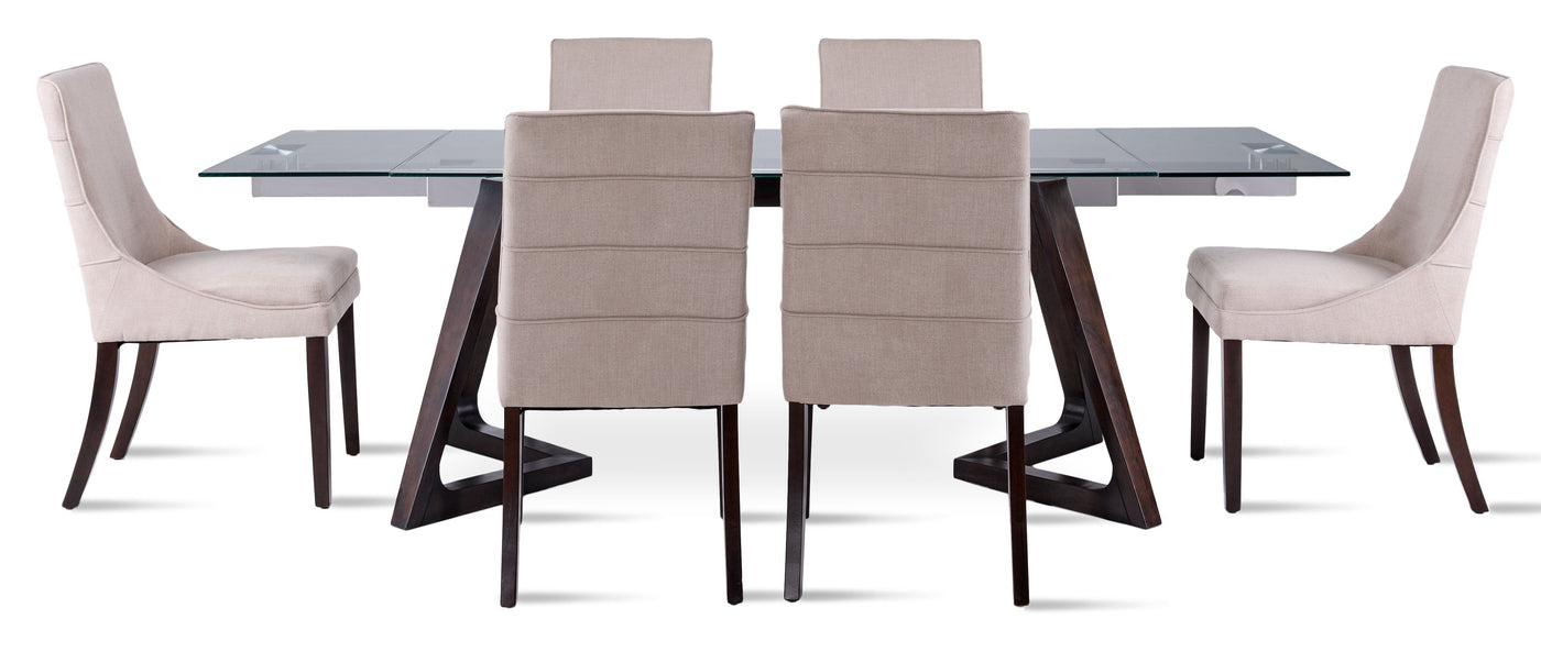 Zyer 7-Piece Dining Set-Glass, Merlot and Beige