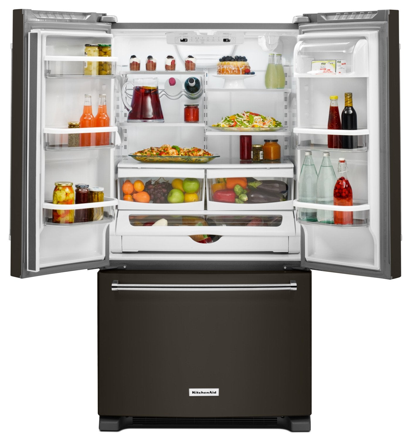 KitchenAid Black Stainless Steel French Door Refrigerator (25.2 Cu. Ft.) - KRFF305EBS