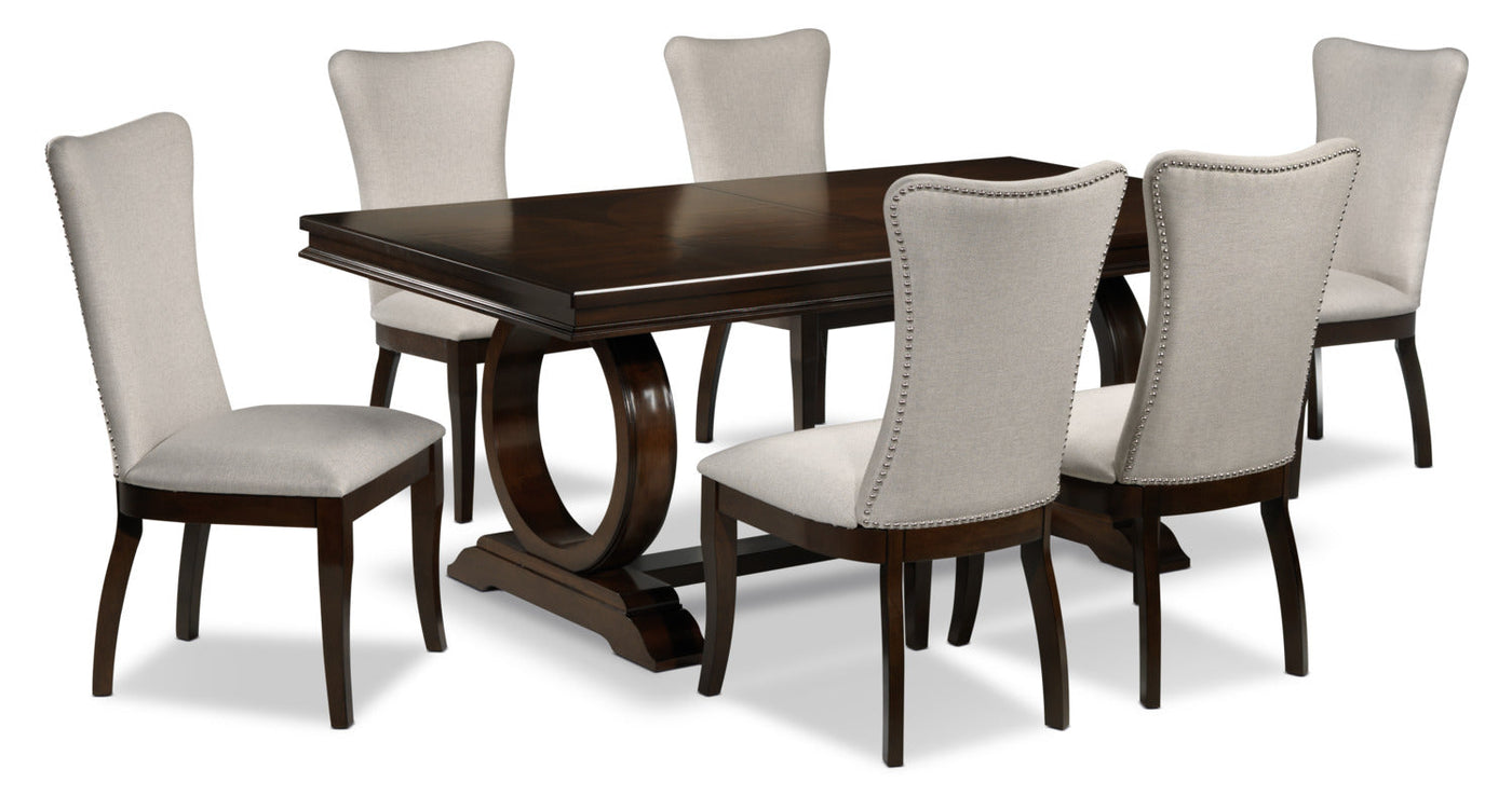 Rosario 7-Piece Dining Room Set - Cherry and Beige