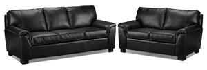 Reynolds Leather Sofa and Loveseat Set - Black