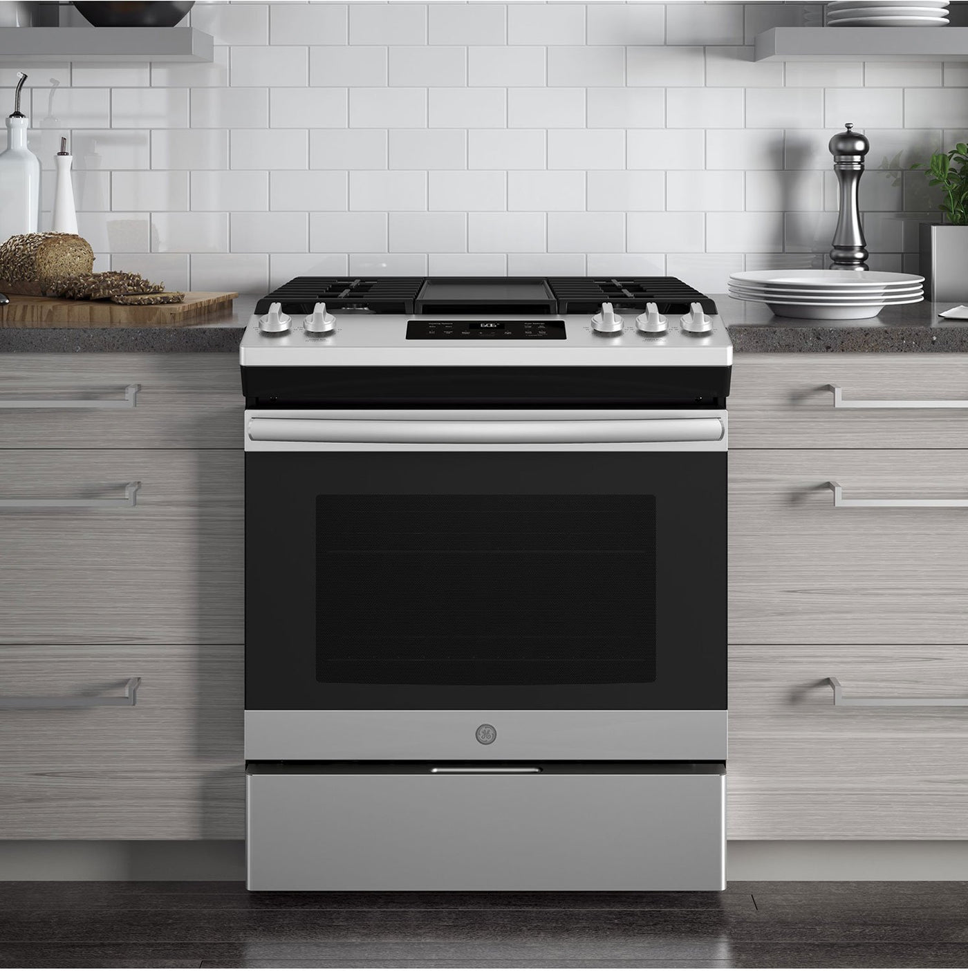 GE Premium Stainless Steel Appearance Slide-In Gas Range (5.4 Cu. Ft.) - JCGSS66SELSS
