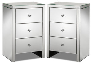 Illusion Set of 2 Night Tables - Mirrored Glass