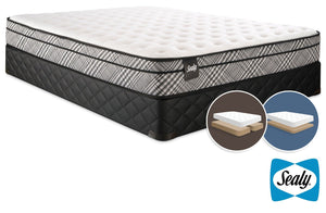Sealy Visual Cushion Firm King Mattress and Split Low-Profile Boxspring Set